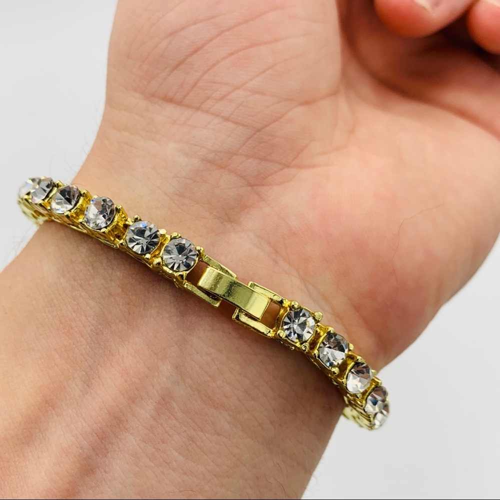 Gold Tennis Chain & Bracelet Set 5mm - Picture 5 of 6